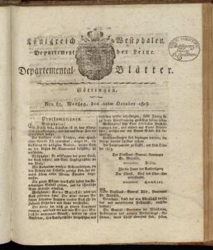 Nro 81. Montag, den 11ten October 1813 [-] Nro 85. Sonnabend, den 23ten October 1813