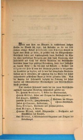 Die Jubel-Feier der Geburt Friedrichs von Schiller am 10. und 11. November 1859 in Hof