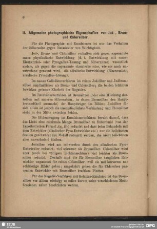 II. Allgemeine photographische Eigenschaften von Jod-, Brom- und Chlorsilber