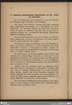 II. Allgemeine photographische Eigenschaften von Jod-, Brom- und Chlorsilber