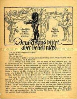 Illustriertes Flugblatt zur Werbung für eine Kriegsanleihe in Form eines fiktiven Dialogs