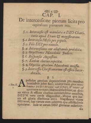 Cap. I. De intercesfione piorum licita pro capitalum poenarum reis.
