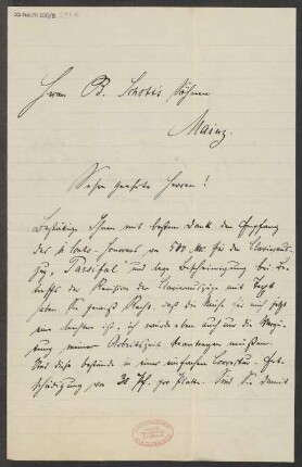 Brief an B. Schott's Söhne : 13.03.1892