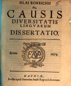 Olai Borrichii De Causis Diversitatis Lingvarum Dissertatio