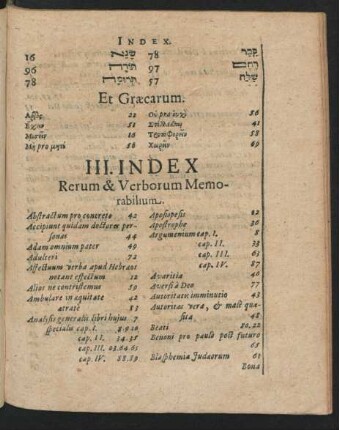 III. Index Rerum & Verborum