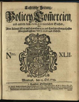 Nro. XLII, Montags, den 19. Oct. 1739