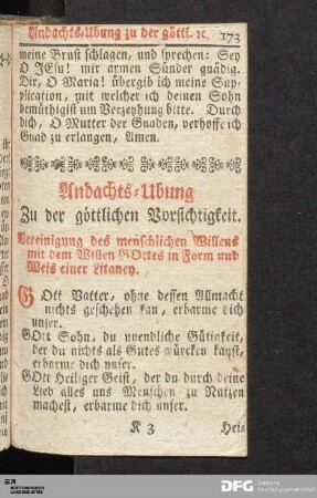 Andachts-Ubung zu der göttlichen Vorsichtigkeit.