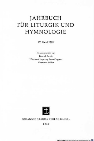 Jahrbuch für Liturgik und Hymnologie. 27. 1983. - 1984