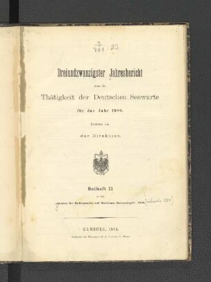 23.1900(1901): Jahresbericht über die Tätigkeit der Deutschen Seewarte