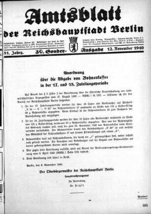 39. Sonder-Ausgabe, 12. November 1940