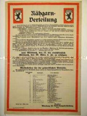 Maueranschlag: Bekanntmachung über Nähgarn Verteilung
