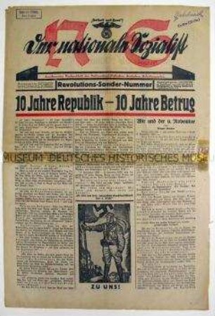 Sonderausgabe der nationalsozialistischen Wochenzeitung "Der Nationale Sozialist" zum 10. Jahrestagder Novemberrevotion