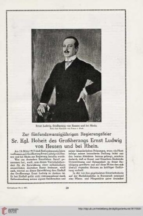 30: Zur fünfundzwanzigjährigen Regierungsfeier : Sr. Kgl. Hoheit des Großherzogs Ernst Ludwig von Hessen und bei Rhein