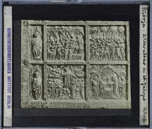 Pistoia, Kathedrale San Zeno,Pistoia, Kathedrale, Silberaltar des Hl. Jakobus : Schauseiten-Reliefs der Mensa (Ausschnitt von vier Szenen)