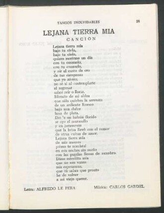 Lejana tierra mía : Canción