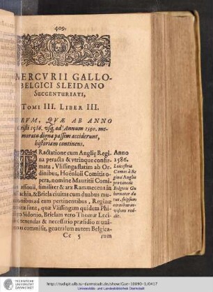 Mercvrii Gallo-Belgici Sleidano Succenturiati, Tomi III. Liber III. Forum, Qvae ab Anno Cristi 1586. vsg. ad Annum 1590. Memoratu digna passim acciderunt, historiam continens