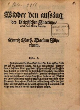 Widder den ausszug des Leipsischen Jnterims, oder das kleine Interim