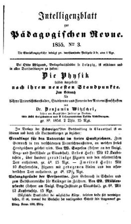 16: Pädagogische Revue. Intelligenzblatt zur Pädagogischen Revue - 16.1855