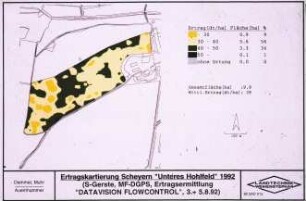 Ertragskartierung Scheyern "Unteres Hohlfeld" 1992 (S-Gerste; MF-DGPS; Ertragsermittlung "DATAVISION FLOWCONTROL", 3. + 5.8.1992)