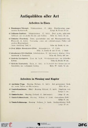 Arbeiten in Messing und Kupfer (Nr. 48-75)