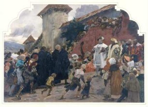 Skizzen zu dem Zyklus in der Alten Aula der Universität — Die Reformatoren ziehen zum Religionsgespräch ein, empfangen von Philipp dem Großmütigen (1529)