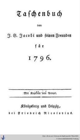 2/1796: Taschenbuch: für d. Jahr ...