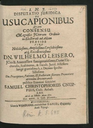 Disputatio Iuridica De Usucapionibus