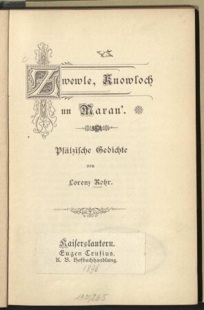 Zwewle, Knowloch un Marau'