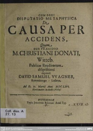 Disputatio metaphysica de causa per accidens