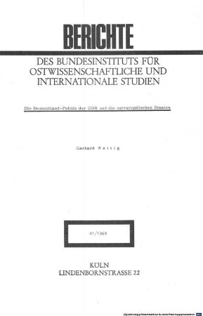 Die Deutschland-Politik der DDR und die osteuropäischen Staaten