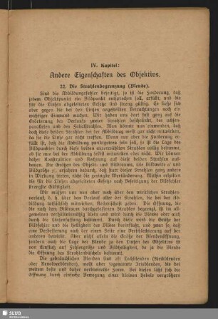 IV. Kapitel: Andere Eigenschaften des Objektivs