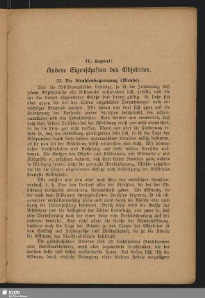 IV. Kapitel: Andere Eigenschaften des Objektivs