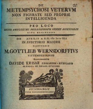 De Metempsychosi Vetervm Non Figvrate Sed Proprie Intelligenda