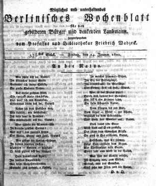 576stes Stueck, Freitag, den 14. Januar 1820