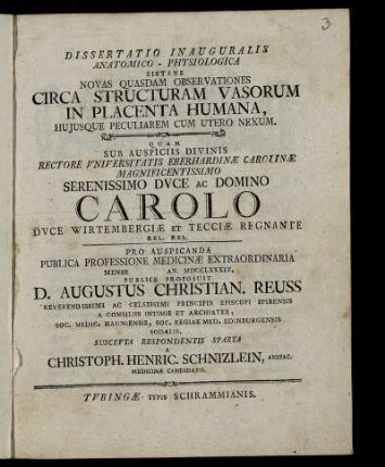 Dissertatio Inauguralis Anatomico-Physiologica Sistens Novas Quasdam Observationes Circa Structuram Vasorum In Placenta Humana, Hujusque Peculiarem Cum Utero Nexum