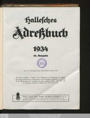 89.1934: Hallesches Adreßbuch : für die Jahre ... unter Benutzung amtl. Quellen