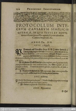 Protocollum Integrum Causarum Simplicis Querelae, In Quo Vetus Et Novus demonstratur processus agendi & procedendi in Camera Imperialis, & c.