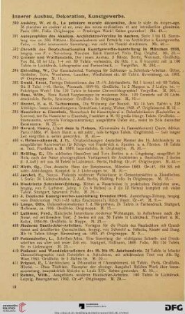 Innerer Ausbau, Dekoration, Kunstgewerbe (Nr. 390 - 420)