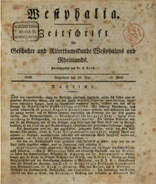 Westphalia : Zeitschrift für Geschichte und Alterthumskunde Westphalens und Rheinlands, 3. 1826, St. 13 - 29