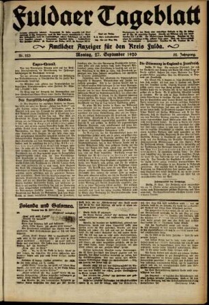 Ausgabe vom Montag, den 27. September 1920.