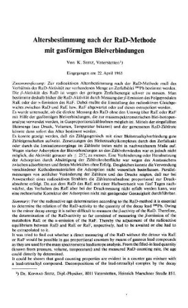Altersbestimmung nach der RaD-Methode mit gasförmigen Bleiverbindungen