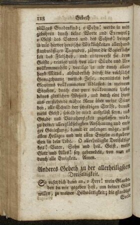 Anderes Gebeth zu der allerheiligsten Dreifaltigkeit. - Kurze Tag-Zeiten zu dem heil. Geiste.
