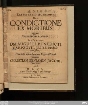 Exercitatio Academica De Condictione Ex Moribus