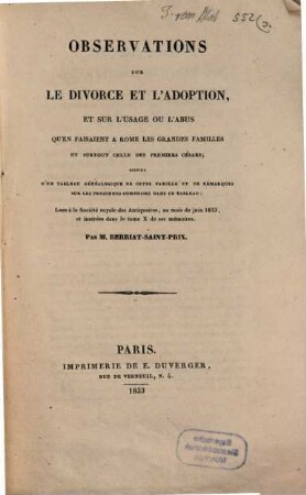 Observations sur le divorce et l'adoption ...