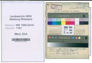 Entnazifizierung Emil Menz , geb. 07.05.1911 (Bahnpolizist)