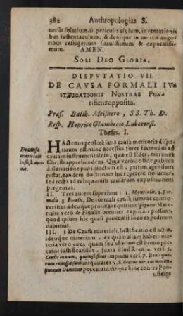 Disputatio IIV. De Causa Formali Iustificationis Nostrae Pontificiis opposita