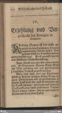 IV. Erzehlung und Verzeichnüß der Königen in Hungarn