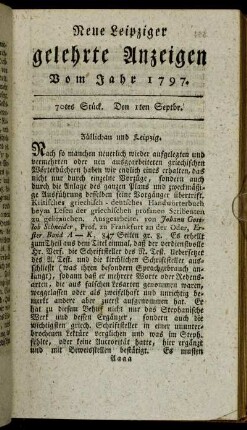 70tes Stück. Den 1ten Septbr.