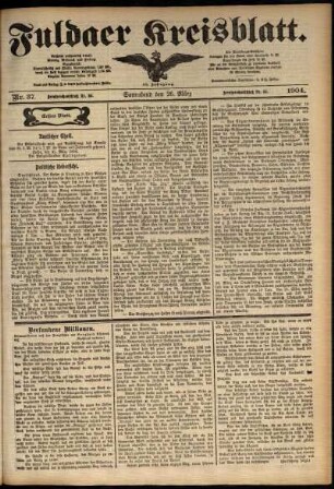 Erste Ausgabe vom Samstag, den 26. März 1904.