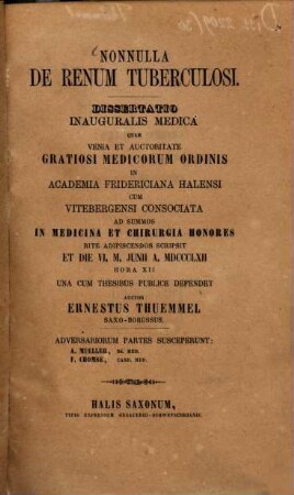 Nonnulla de renum tuberculosi : Diss. inaug. med.